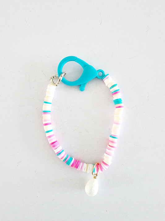 Colorful gumdrop bracelet with pearl pendant and modern clasp